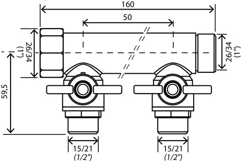 Collecteur mâle-femelle 1'' (26/34), 3 départs mâle 1/2'' (15/21), pour sanitaire et chauffage - Somatherm